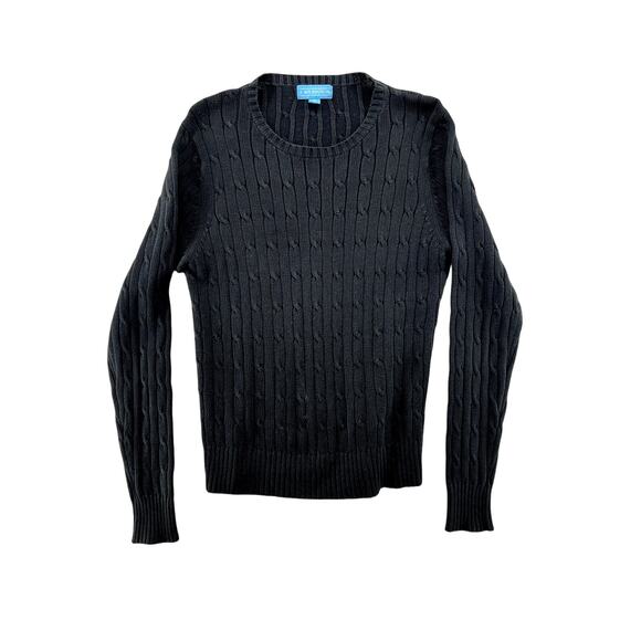 J. McLaughlin Women’s Black Cable Knit Crewneck Sweater Size Small Classic - Picture 1 of 5
